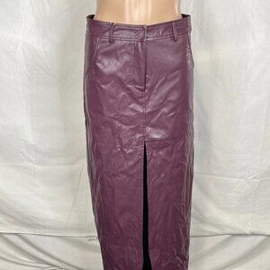 Miss Circle Women's Purple Faux Leather Maxi Skirt with Slit Size M